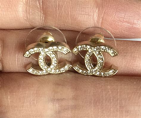 chanel diamond gold stud earrings|vintage chanel stud earrings.